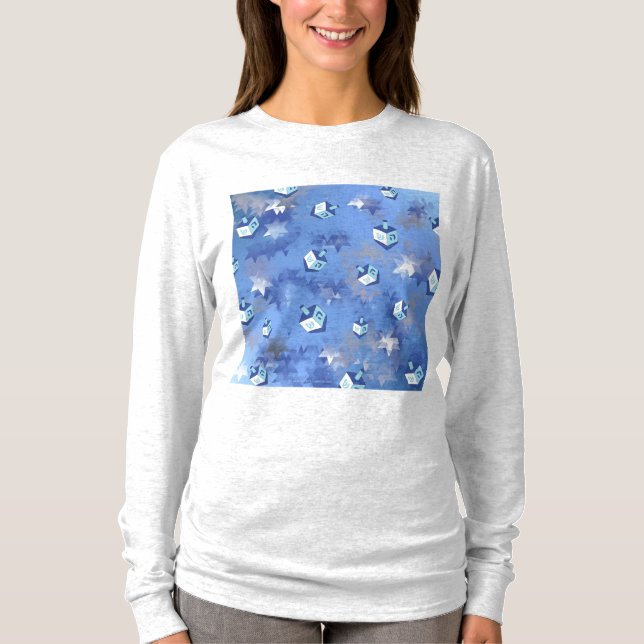 Happy Hanukkah Falling Star and Dreidels T-Shirt (Front)
