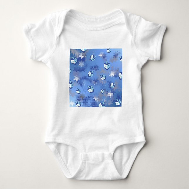 Happy Hanukkah Falling Stars and Dreidels Baby Bodysuit (Front)