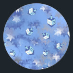 Happy Hanukkah Falling Stars and Dreidels Classic Round Sticker<br><div class="desc">You are viewing The Lee Hiller Design Collection. Apparel,  Gifts & Collectibles Lee Hiller Photography or Digital Art Collection. You can view her Nature photography at http://HikeOurPlanet.com/ and follow her hiking blog within Hot Springs National Park.</div>