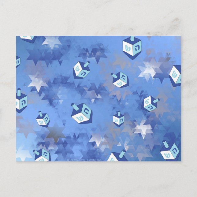 Happy Hanukkah Falling Stars and Dreidels Holiday Postcard (Front)
