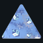 Happy Hanukkah Falling Stars and Dreidels Triangle Sticker<br><div class="desc">You are viewing The Lee Hiller Design Collection. Apparel,  Gifts & Collectibles Lee Hiller Photography or Digital Art Collection. You can view her Nature photography at http://HikeOurPlanet.com/ and follow her hiking blog within Hot Springs National Park.</div>