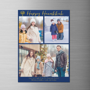 Happy Hanukkah Family 3 Photo Collage Magnet Card