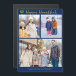 Happy Hanukkah Family 3 Photo Collage Magnet Card<br><div class="desc">Modern customisable Jewish family photo collage Hanukkah magnet card with a collection of winter photos. Add 3 of your favourite Chanukah memories on this modern three photograph layout below a menorah and gold script. Happy Hanukkah magnets.</div>
