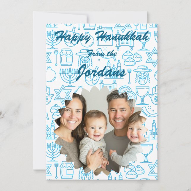 Happy Hanukkah family photo card personalise (Front)