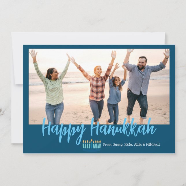 Happy Hanukkah Family Photo Christmas Holiday Card (Front)