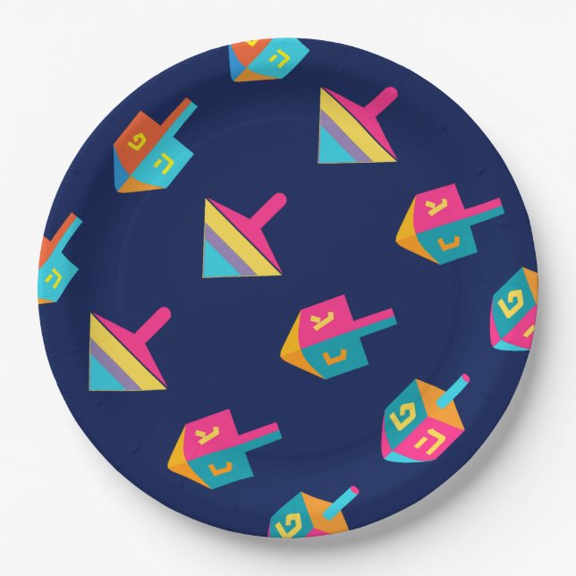 Happy Hanukkah Festival dreidel Holiday Decoration Paper Plate (Front)