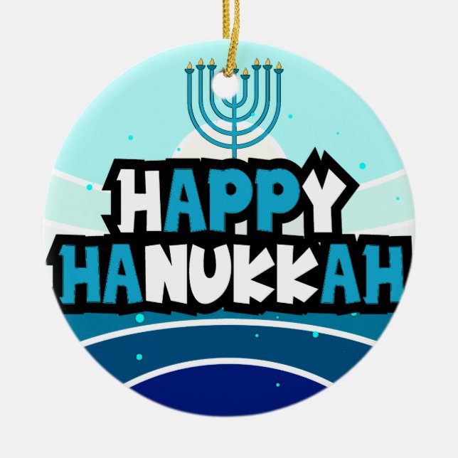 Happy Hanukkah - Festival Of Lights Ceramic Tree Decoration (Front)