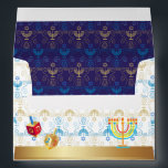 Happy Hanukkah Festival of Lights Envelope<br><div class="desc">Envelope Happy Hanukkah Festival of Lights. Beautiful Jewish Holiday Greeting Card. Jewish Holiday Hanukkah Bokeh lights background with traditional Chanukah symbols - wooden dreidels (spinning top), doughnuts, menorah, candles, star of David and glowing lights wallpaper pattern. Hanukkah Festival Decoration. Jerusalem, Israel. Invitations & Stationery, Greeting Cards, Mailing Accessories, Envelopes Holiday...</div>