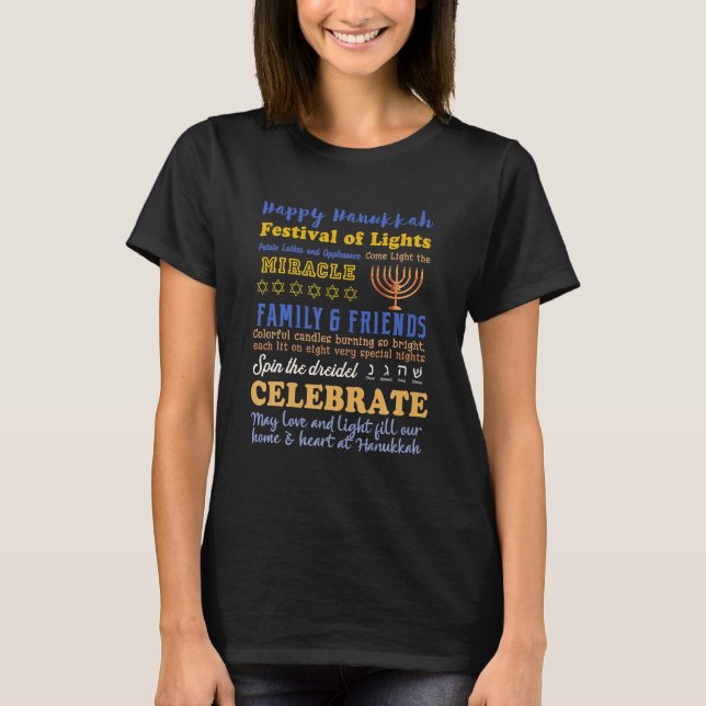 Happy Hanukkah Festival Of Lights Miracle Hannukah T-Shirt (Front)