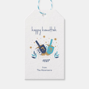 Happy Hanukkah Floral Dreidel Gift Tags