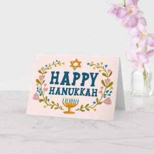 HAPPY HANUKKAH floral wreath Jewish Customisable Card