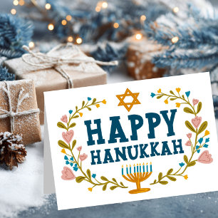 HAPPY HANUKKAH floral wreath Jewish Customisable  Card