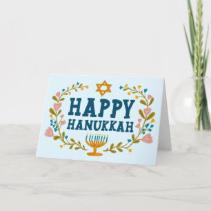 HAPPY HANUKKAH floral wreath Jewish Customisable Card