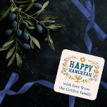 HAPPY HANUKKAH floral wreath Jewish Holiday CUSTOM Square Sticker<br><div class="desc">Hand drawn text and florals by me for you.  Click "personalise" to edit the text. For more designs and colours check my shop! Or let me know if you'd like something custom.  Ask if you don't find what you need! :)</div>