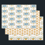 HAPPY HANUKKAH floral wreath Jewish Holiday Set of Wrapping Paper Sheet<br><div class="desc">Hand drawn text and florals by me for you.  Change the background colours. For more designs and colours check my shop! Or let me know if you'd like something custom.  Ask if you don't find what you need! :)</div>