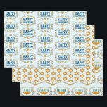 HAPPY HANUKKAH floral wreath Jewish Holiday Set of Wrapping Paper Sheet<br><div class="desc">Hand drawn text and florals by me for you.  Change the background colours. For more designs and colours check my shop! Or let me know if you'd like something custom.  Ask if you don't find what you need! :)</div>