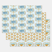 HAPPY HANUKKAH floral wreath Jewish Holiday Set of