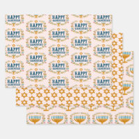 HAPPY HANUKKAH floral wreath Jewish Holiday Set of