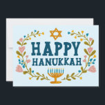 HAPPY HANUKKAH Floral Wreath Menorah Custom Photos Holiday Card<br><div class="desc">Hand drawn text and florals by me for you. Click "personalise" to edit and add your own text and photos to the back of the postcard or change the background colours. Everything is customisable. For more designs and colours check my shop! Or let me know if you'd like something custom....</div>