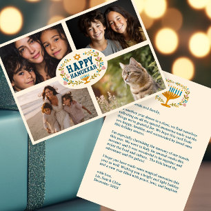 HAPPY HANUKKAH Floral Wreath Menorah Custom Photos Holiday Card