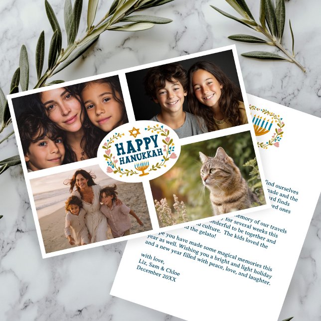 HAPPY HANUKKAH Floral Wreath Menorah Custom Photos Holiday Card (HAPPY HANUKKAH Floral Wreath Menorah Custom Photos Holiday Card
)