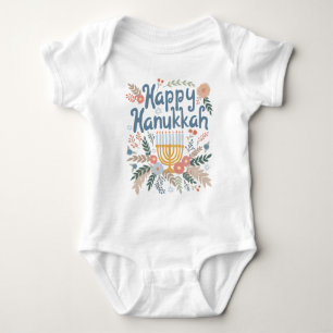 Happy Hanukkah FLorals Hand-drawn Art  Baby Bodysuit