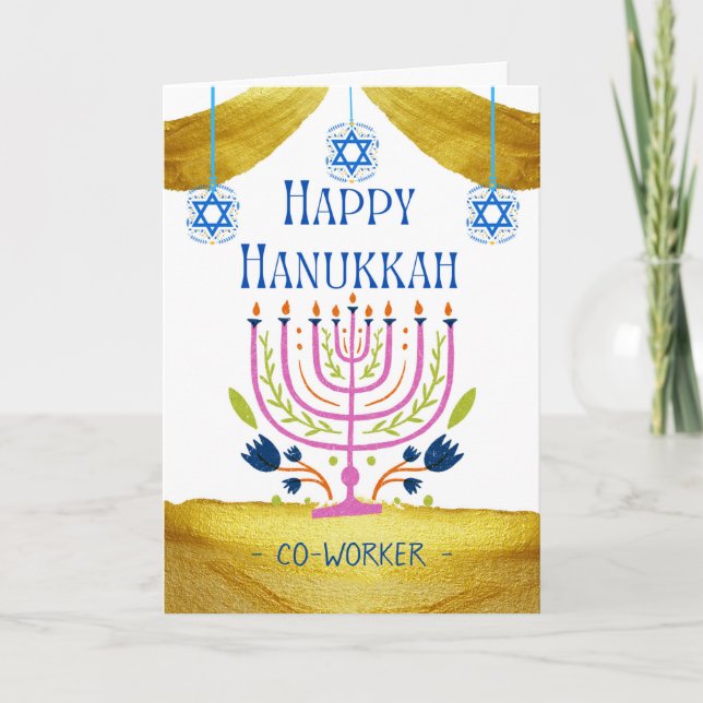 Happy Hanukkah for a Co-worker Add a Name Card (Front)