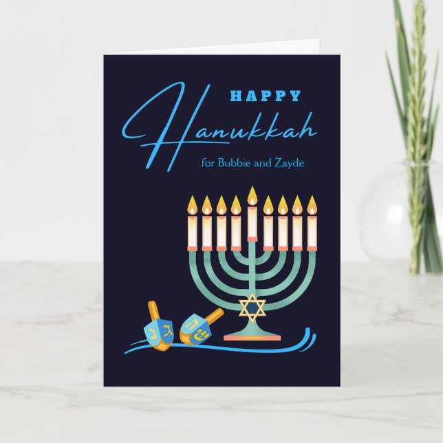Happy Hanukkah for Bubbie and Zayde Grandparents Card (Front)