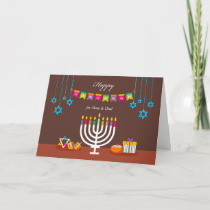 Happy Hanukkah for Mum and Dad, Colourful Menorah Card