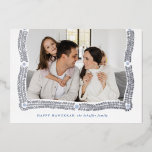 Happy Hanukkah Frame of Light Photo<br><div class="desc">A wreath of shiny silver foil laurel leaves and abstract points of light frame your photo for a classic white Hanukkah card. Don't forget to personalise this flat card with your names and personal message on the reverse.</div>