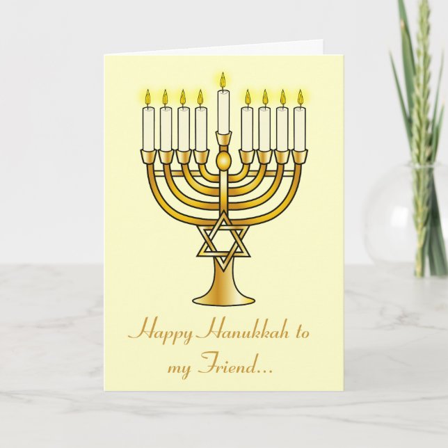 Happy Hanukkah Friend with Menorah Holiday Card (Front)