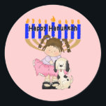 Happy Hanukkah Friends Classic Round Sticker<br><div class="desc">Happy Hanukkah to all of our friends,  girls and boys and kids of all ages.  Chanukah puppy dogs make the holiday an even better gift.</div>
