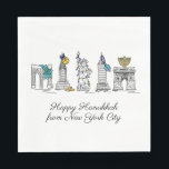 Happy Hanukkah from New York City NYC Chanukah Napkin<br><div class="desc">Design features an original pen-and-ink illustration of various New York City landmarks, including the Statue of Liberty, Washington Square Arch, and the Brooklyn Bridge, "dressed up" for the holiday season. Ideal for celebrating Hanukkah and the Jewish holidays. This NYC design is also available on other products. Coordinating Chanukah party designs...</div>
