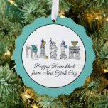 Happy Hanukkah from New York City NYC Chanukah Tree Decoration Card<br><div class="desc">Design features an original marker illustration of New York City "dressed up" for the holiday season. Just personalise for a fun Hanukkah gift or party favour. This design is also available on other products. Coordinating designs are also available. Don't see what you're looking for? Contact Rebecca to have something designed...</div>