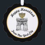 Happy Hanukkah from NYC Menorah Washington Square Tree Decoration Card<br><div class="desc">Design features an original marker illustration of NYC's Washington Square Arch,  "dressed up" for Hanukkah with a menorah on the top.

Don't see what you're looking for? Need help with customisation? Contact Rebecca to have something created just for you!</div>