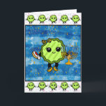 Happy Hanukkah| Funny Holiday Card<br><div class="desc">Funny pickle that celebrates all the holidays! This one is the Hanukkah pickle holding a Menorah and a Sufganiyot.</div>