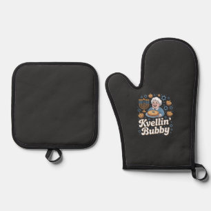 Happy Hanukkah Funny Jewish Holiday Kvellin Bubby Oven Mitt & Pot Holder Set
