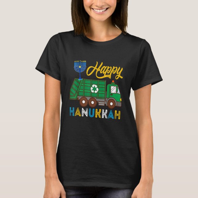 Happy Hanukkah Garbage Truck Carrying Jewish Menor T-Shirt (Front)