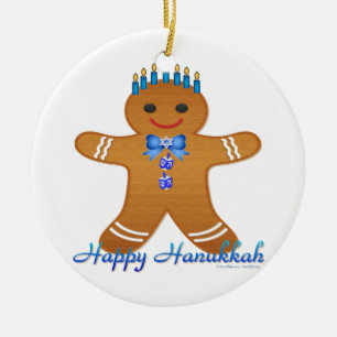 Happy Hanukkah Gingerbread Man Menorah Ceramic Tree Decoration