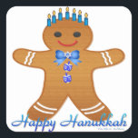 Happy Hanukkah Gingerbread Man Menorah Square Sticker<br><div class="desc">You are viewing The Lee Hiller Design Collection. Apparel,  Gifts & Collectibles Lee Hiller Photography or Digital Art Collection. You can view her Nature photography at http://HikeOurPlanet.com/ and follow her hiking blog within Hot Springs National Park.</div>