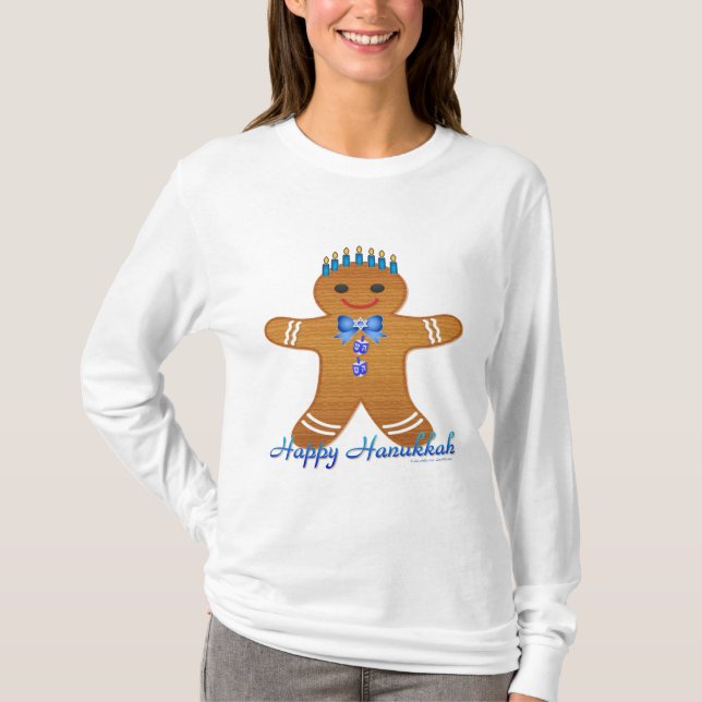 Happy Hanukkah Gingerbread Man Menorah T-Shirt (Front)