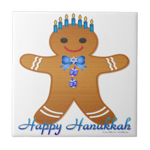 Happy Hanukkah Gingerbread Man Menorah Tile