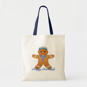 Happy Hanukkah Gingerbread Man Menorah Tote Bag