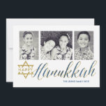 Happy Hanukkah Glitter | Hanukkah Card<br><div class="desc">Send out your holiday greetings in style with this lovely 3-photo Hanukkah card featuring faux glitter textures.</div>