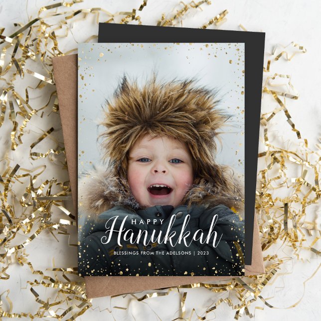 Happy Hanukkah | Glitz Faux Glitter Photo Overlay Holiday Card (Creator Uploaded)