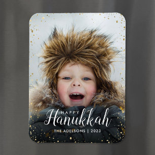Happy Hanukkah   Glitz Faux Glitter Photo Overlay Magnet