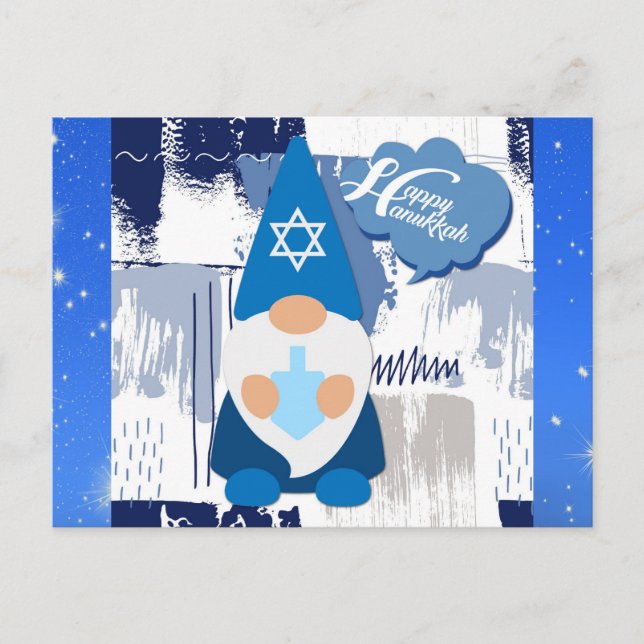 Happy Hanukkah Gnome Dreidel Cute Blue Postcard (Front)