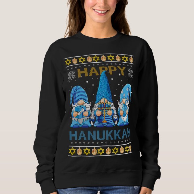 Happy Hanukkah Gnome Gnomies Menorah Pajama Ugly S Sweatshirt (Front)