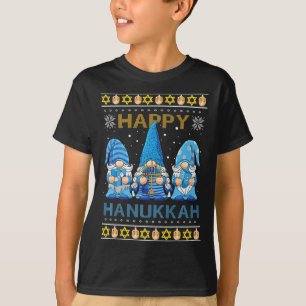 Happy Hanukkah Gnome Gnomies Menorah Pajama Ugly S T-Shirt
