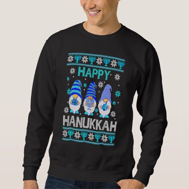 Happy Hanukkah Gnome Gnomies Menorah Pajama Ugly Sweatshirt (Front)
